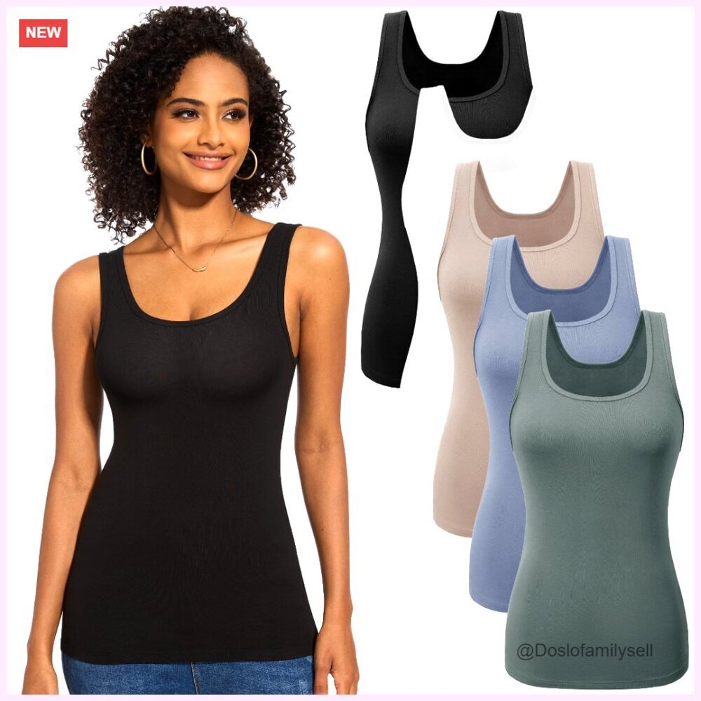 Ribbed Scoop Neck Tank Tops Soft Stretchy Layering Essential Minimal Chic